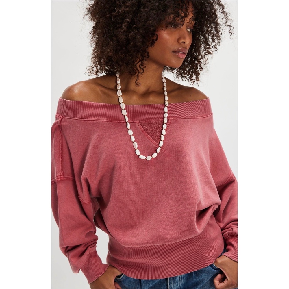 Free People Layer Up Sweatshirt Cardinal Red Pink Off Shoulder Large New